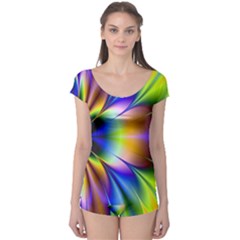 Bright Flower Fractal Star Floral Rainbow Boyleg Leotard  by Mariart