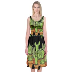 Cactus - Dont Be A Prick Midi Sleeveless Dress by Valentinaart