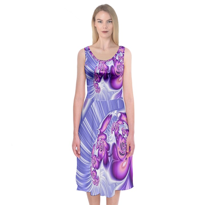 Space Stone Purple Silver Wave Chevron Midi Sleeveless Dress