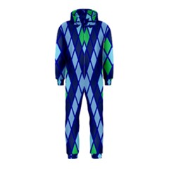 Blue Diamonds Green Grey Plaid Line Chevron Hooded Jumpsuit (kids) by Mariart