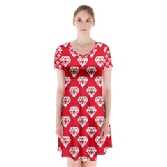 Diamond Pattern Short Sleeve V-neck Flare Dress by Nexatart