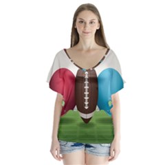 Helmet Ball Football America Sport Red Brown Blue Green Flutter Sleeve Top by Mariart