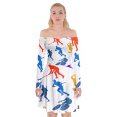 Sport Player Playing Off Shoulder Skater Dress by Mariart