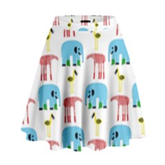 Animals Elephants Giraffes Bird Cranes Swan High Waist Skirt by Mariart