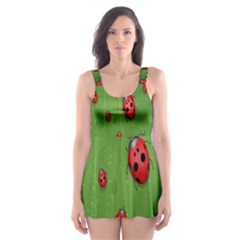 Ladybugs Red Leaf Green Polka Animals Insect Skater Dress Swimsuit by Mariart