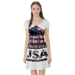 Usa Bowling  Short Sleeve Skater Dress by Valentinaart