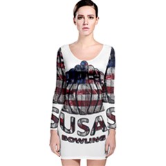 Usa Bowling  Long Sleeve Velvet Bodycon Dress by Valentinaart