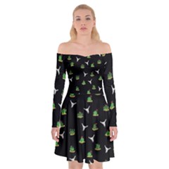 Cactus Pattern Off Shoulder Skater Dress by Valentinaart