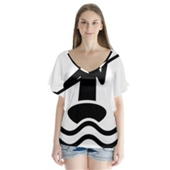 Cropped Kayak Graphic Race Paddle Black Water Sea Wave Beach Flutter Sleeve Top by Mariart