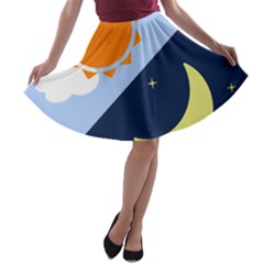 Day Night Moon Stars Cloud Stars A-line Skater Skirt by Mariart