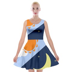 Day Night Moon Stars Cloud Stars Velvet Skater Dress by Mariart