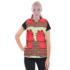 Happy Cat Fire Animals Cute Red Women s Button Up Puffer Vest by Mariart