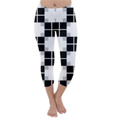 Plaid Black White Capri Winter Leggings  by Mariart