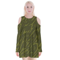 Linux Logo Camo Green Velvet Long Sleeve Shoulder Cutout Dress by bullshitdesign