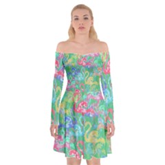 Flamingo Pattern Off Shoulder Skater Dress by Valentinaart