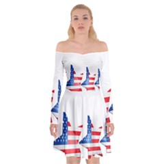 Multiple Us Flag Stars Line Slide Off Shoulder Skater Dress by Mariart