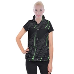 Green Lines Black Anime Arrival Night Light Women s Button Up Puffer Vest by Mariart