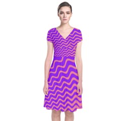 Original Resolution Wave Waves Chevron Pink Purple Short Sleeve Front Wrap Dress by Mariart