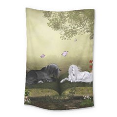 Wonderful Whte Unicorn With Black Horse Small Tapestry by FantasyWorld7