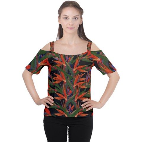 Bird Of Paradise Women s Cutout Shoulder Tee by Valentinaart