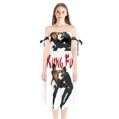 Kung Fu  Shoulder Tie Bardot Midi Dress by Valentinaart