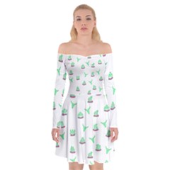 Cactus Pattern Off Shoulder Skater Dress by ValentinaDesign