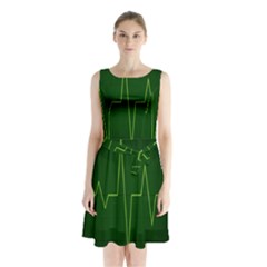 Heart Rate Green Line Light Healty Sleeveless Waist Tie Chiffon Dress by Mariart