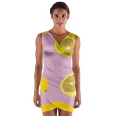 Fruit Lemons Orange Purple Wrap Front Bodycon Dress by Mariart