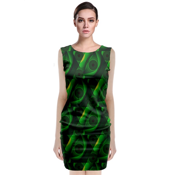 Green Eye Line Triangle Poljka Classic Sleeveless Midi Dress