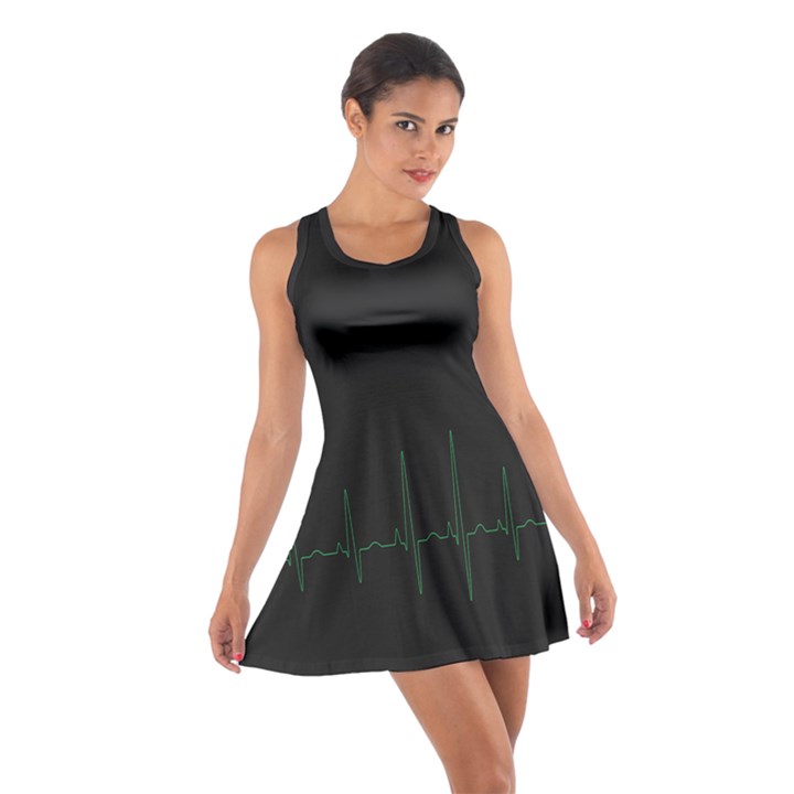 Heart Rate Line Green Black Wave Chevron Waves Cotton Racerback Dress