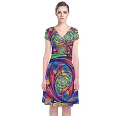 Eye Of The Rainbow Short Sleeve Front Wrap Dress by WolfepawFractals