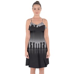 Chess Pieces Ruffle Detail Chiffon Dress by Valentinaart