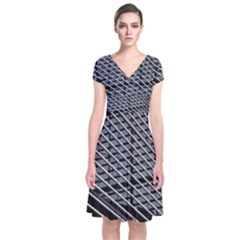 Abstract Architecture Pattern Short Sleeve Front Wrap Dress by Nexatart