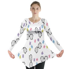 Glasses Bear Cute Doll Animals Long Sleeve Tunic  by Mariart