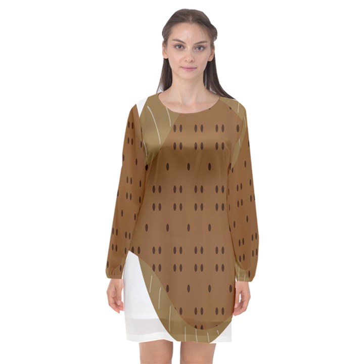 Illustrain Animals Reef Fish Sea Beach Water Seaword Brown Polka Long Sleeve Chiffon Shift Dress 