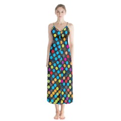 Polkadot Rainbow Colorful Polka Circle Line Light Button Up Chiffon Maxi Dress by Mariart