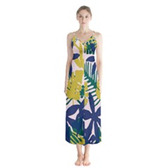 Tropics Leaf Yellow Green Blue Button Up Chiffon Maxi Dress by Mariart