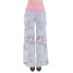 Lite Blue Pink Flower Pattern So Vintage Palazzo Pants by twirlsandswirlsdesigns