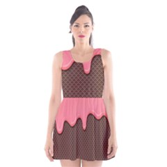 Ice Cream Pink Choholate Plaid Chevron Scoop Neck Skater Dress by Mariart