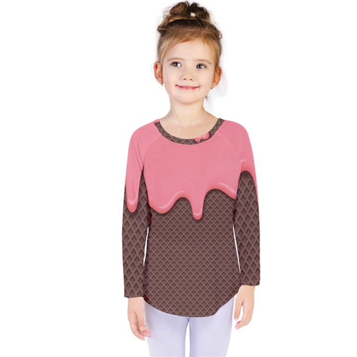 Ice Cream Pink Choholate Plaid Chevron Kids  Long Sleeve Tee