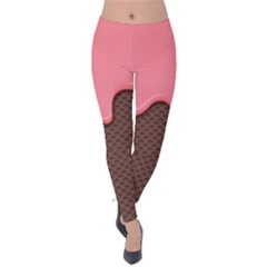 Ice Cream Pink Choholate Plaid Chevron Velvet Leggings by Mariart