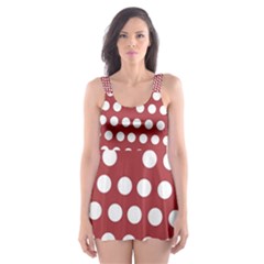 Pink White Polka Dots Skater Dress Swimsuit by Mariart