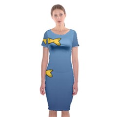 Water Bubbles Fish Seaworld Blue Classic Short Sleeve Midi Dress by Mariart