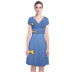 Water Bubbles Fish Seaworld Blue Short Sleeve Front Wrap Dress by Mariart