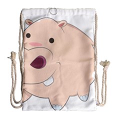 Happy Cartoon Baby Hippo Drawstring Bag (large) by Catifornia