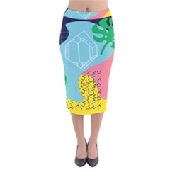 Behance Feelings Beauty Waves Blue Yellow Pink Green Leaf Velvet Midi Pencil Skirt by Mariart