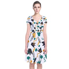 Flowers Duck Legs Line Short Sleeve Front Wrap Dress by Mariart