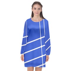 Line Stripes Blue Long Sleeve Chiffon Shift Dress  by Mariart