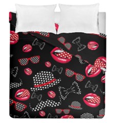 Lip Hat Vector Hipster Example Image Star Sexy Black Red Duvet Cover Double Side (queen Size) by Mariart