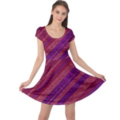 Maroon Striped Texture Cap Sleeve Dresses by Mariart